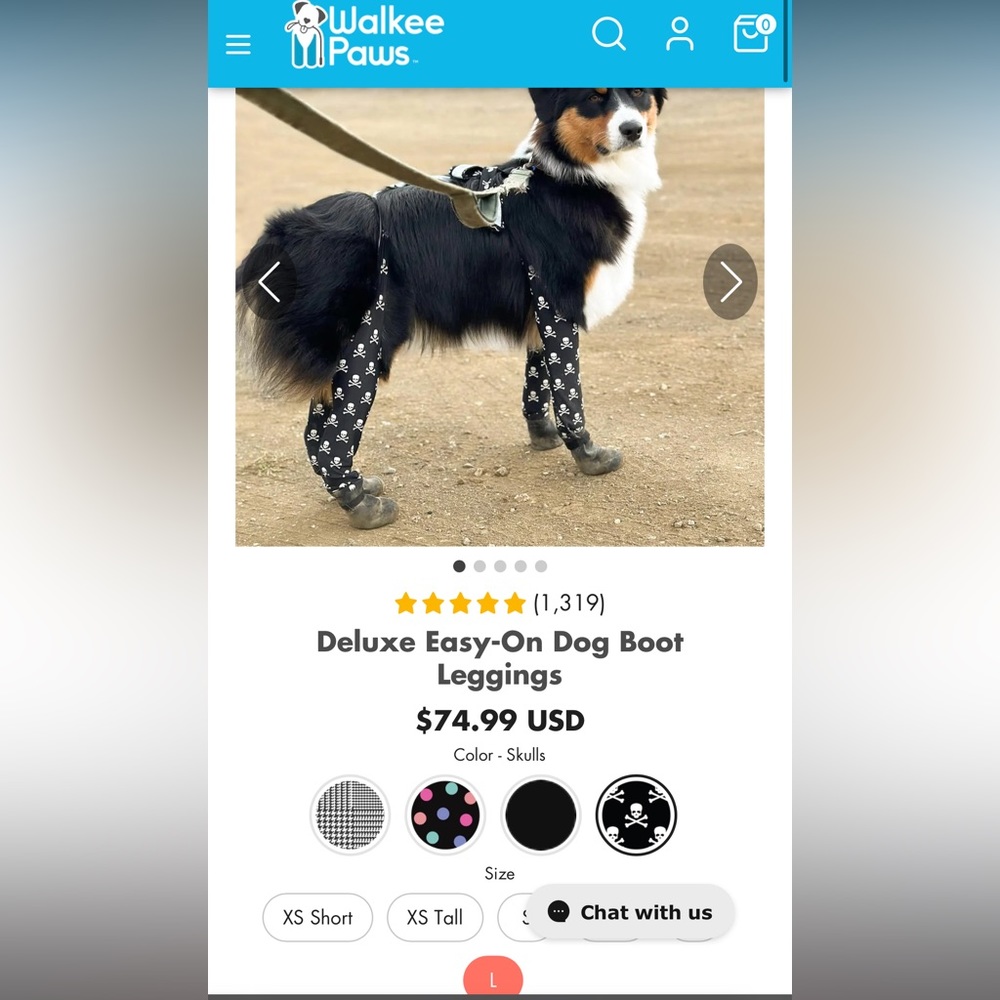 Walkee Paws Size Large- skull and crossbones design - never worn on a walk